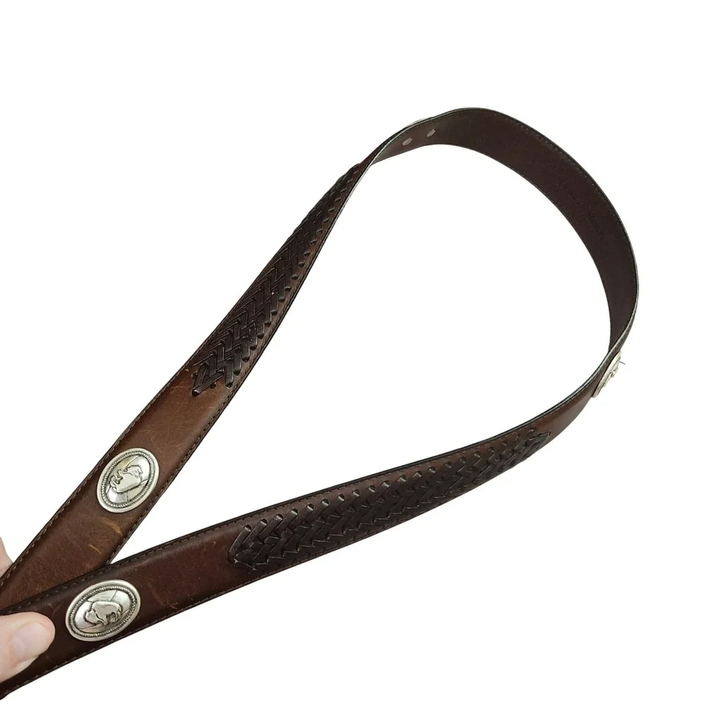 Fossil Mens Brown Leather Western Belt‎ Buffalo Concho Braided  Size 38 Ranch